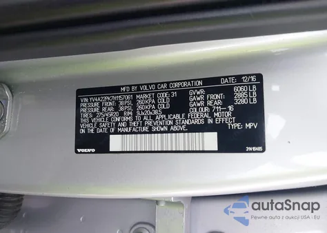 2017 Volvo Xc90 T6 Momentum z USA, uszkodzony, nr VIN YV4A22PK7H1157061